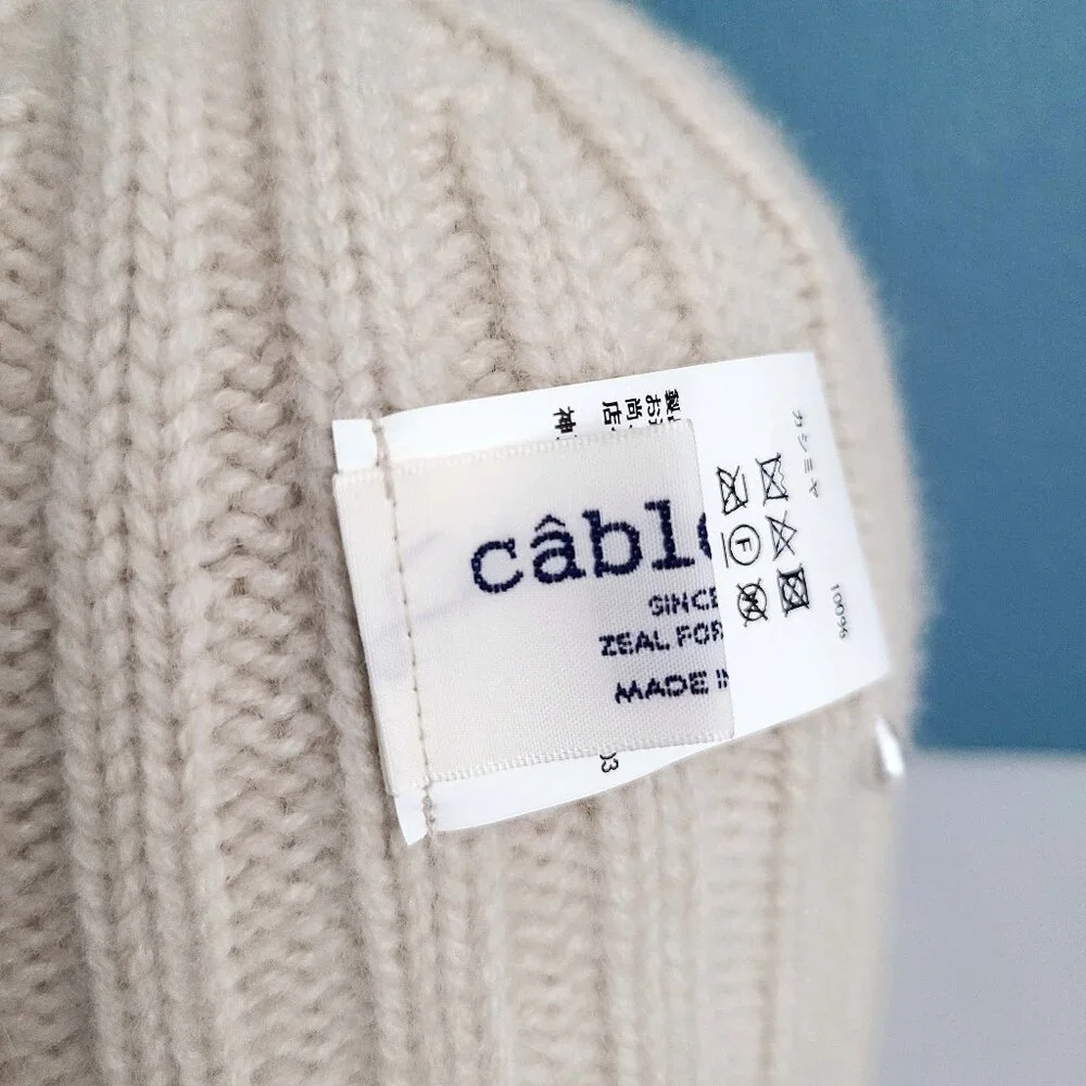 CABLEAMI ~ 100% Cashmere 2x2 Rib Watch Cap - Light Beige NWOT - Picture 5 of 9
